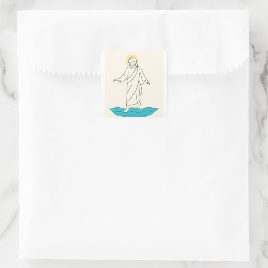 Jesus Walking on Water Sticker スクエアシール (バッグ)