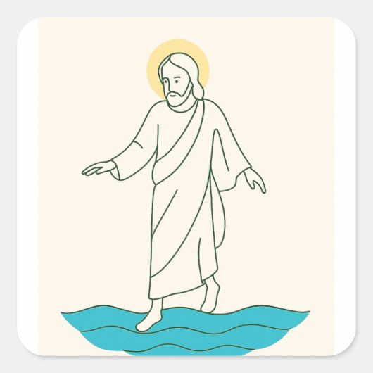 Jesus Walking on Water Sticker スクエアシール (正面)