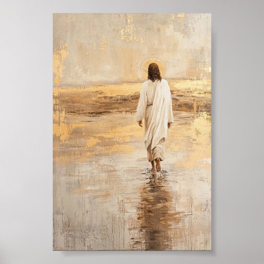Jesus walks on the water in white clothes ポスター (正面)