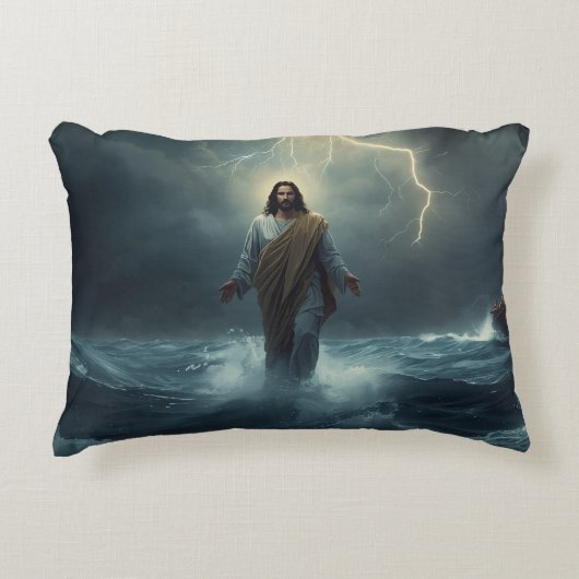 Jesus Walks on Water: Christian Theme Throw Pillow アクセントクッション (正面)