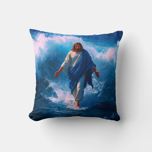 Jesus Walks on Water Throw Cushion クッション (正面)