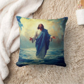 Jesus Walks on Water Throw Pillow クッション (ブランケット)
