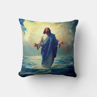 Jesus Walks on Water Throw Pillow クッション
