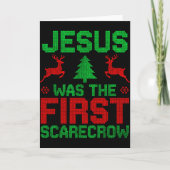 Jesus Was The First-scarecrow Reindeer Ugly Sweate カード (正面)
