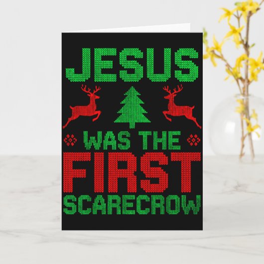 Jesus Was The First-scarecrow Reindeer Ugly Sweate カード (黄色い花)