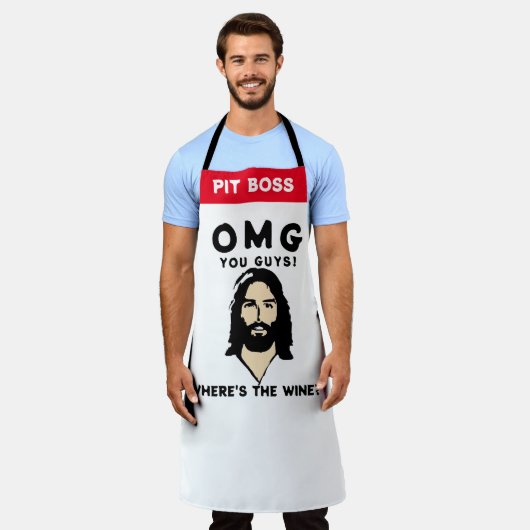 Jesus Wine Apron - Funny Custom Saying Gift エプロン (着用した状態)