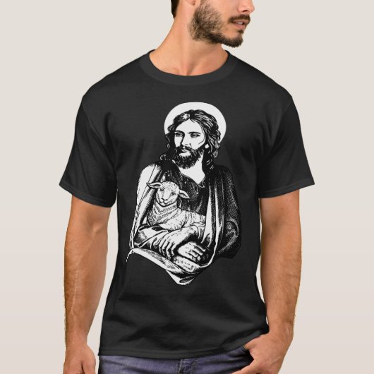 Jesus With Lamb Christian God Tシャツ (正面)