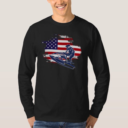 Jet Ski American USA Flag Jetski Rider Tシャツ (正面)