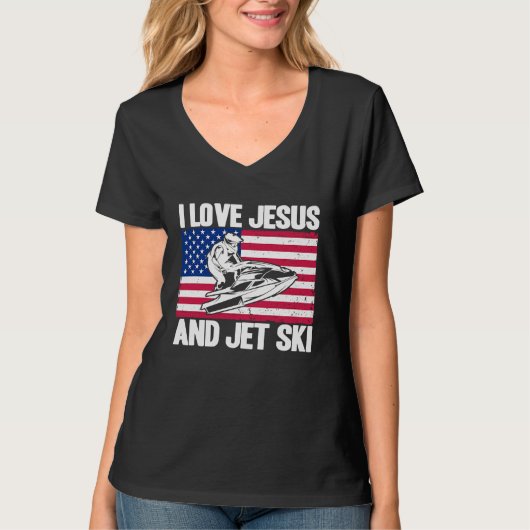 Jet Ski I Love Jesus And Jet Ski American Flag Tシャツ (正面)