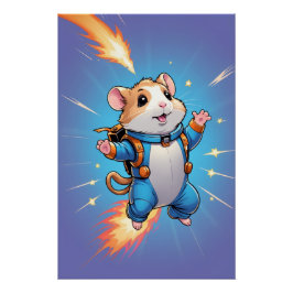 Jetpack Hamster Poster | Funny Cartoon Wall Art ポスター