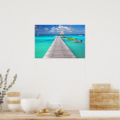 Jetty with boats in a tropical lagoon ポスター (キッチン)