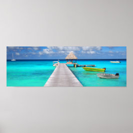 Jetty with boats in a tropical lagoon ポスター