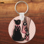 Jeune femme élégante et chat noir キーホルダー (正面)