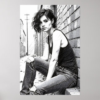 Jeune femme grunge dans les brumes ポスター