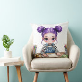 Jeune fille aux couettes violettes concentrée à so クッション (椅子)