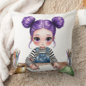 Jeune fille aux couettes violettes concentrée à so クッション (ブランケット)