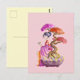 Jeune fille et son arbre japonnais géant. ポストカード