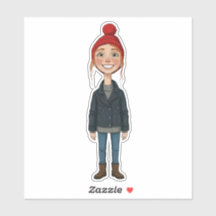 Jeune Fille Rousse Souriante avec Bonnet Rouge et 