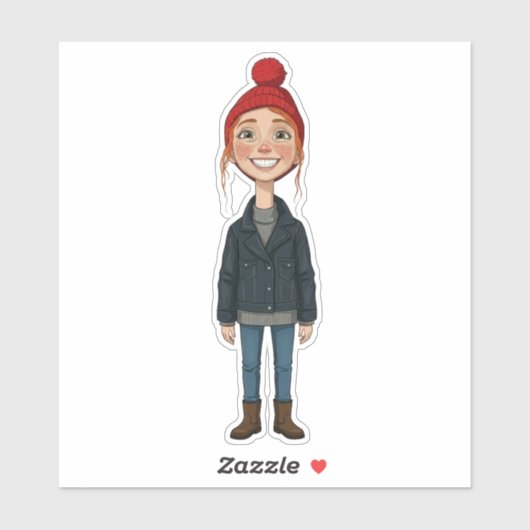 Jeune Fille Rousse Souriante avec Bonnet Rouge et  シール (シート)