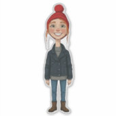 Jeune Fille Rousse Souriante avec Bonnet Rouge et  シール (正面)