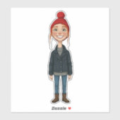 Jeune Fille Rousse Souriante avec Bonnet Rouge et  シール (シート)