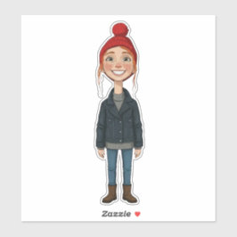 Jeune Fille Rousse Souriante avec Bonnet Rouge et  シール