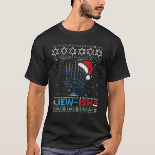 Jew ish Jewish Pun Menorah Santa Hanukkah Christma Tシャツ (正面)