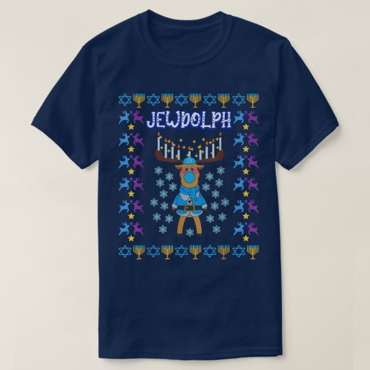 Jewdolph Jewish Reindeer Hanukkiah Fun Ugly Hanukk Tシャツ (デザイン正面)
