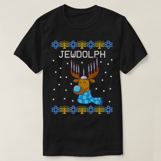 Jewdolph Ugly Hanukkah Sweater Reindeer Menorah Ch Tシャツ (デザイン正面)