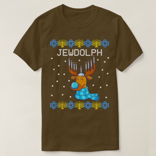 Jewdolph Ugly Hanukkah Sweater Reindeer Menorah Ch Tシャツ (デザイン正面)