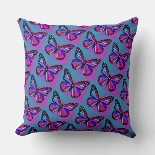 Jewel Butterflies in Purple and Blue Pattern クッション (正面)