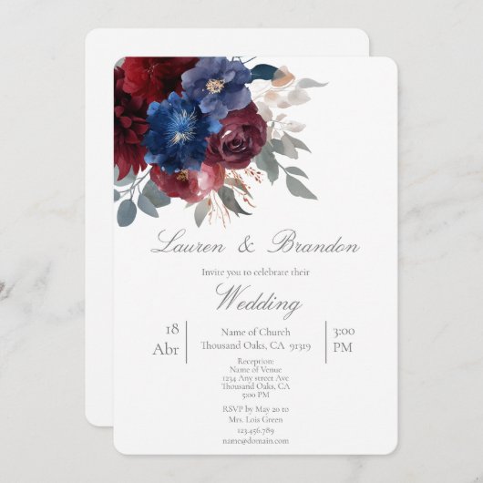 Jewel floral Wedding invitation 招待状 (正面/裏面)