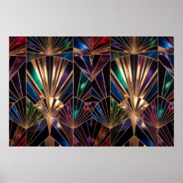 Jewel Tone Art Deco Multicolor Geometric Sunburst ポスター