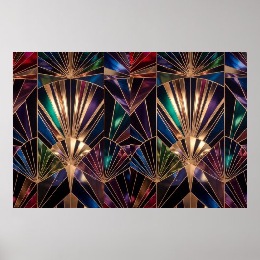 Jewel Tone Art Deco Multicolor Geometric Sunburst ポスター (正面)