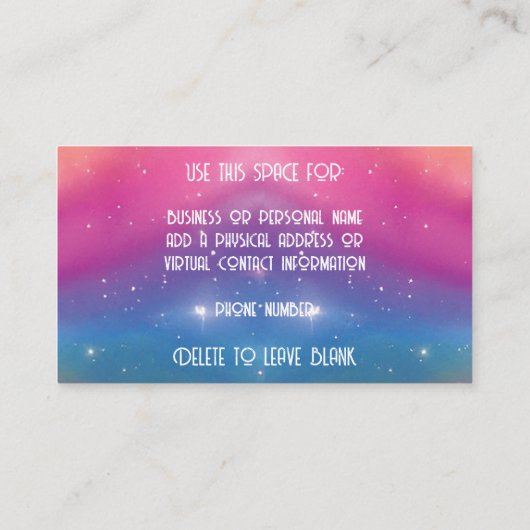 Jewel Tone Cosmic Sparkle Rainbow Glitter Unicorn 名刺 (裏面)