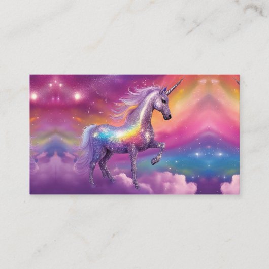 Jewel Tone Cosmic Sparkle Rainbow Glitter Unicorn 名刺 (正面)