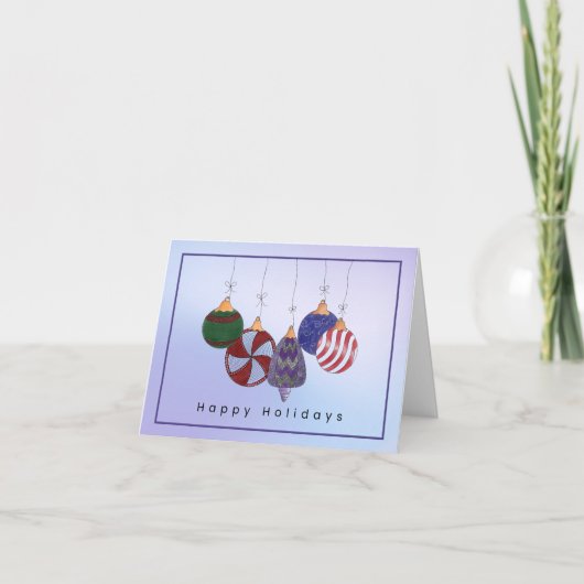 Jewel-Tone Doodle Ornaments Holiday Card サンキューカード (正面)
