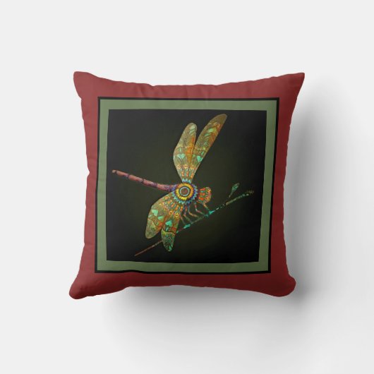 Jewel Tone Dragonfly Meets Mandala on Rust クッション (裏面)