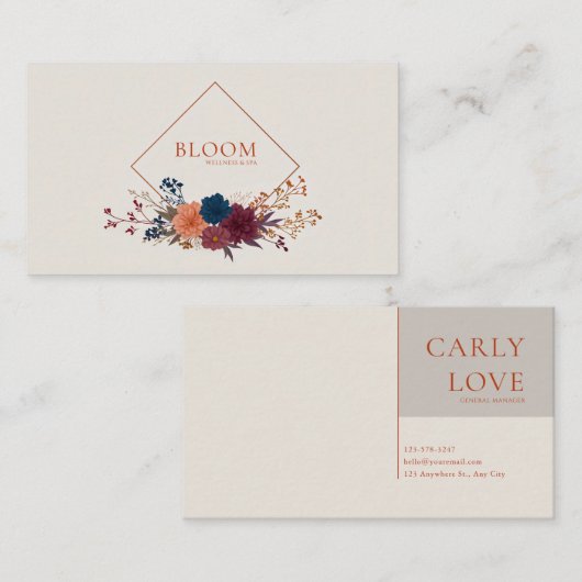 Jewel Tone Floral and Copper Diamond Frame 名刺 (正面/裏面)