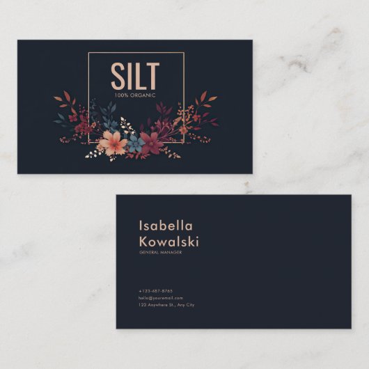 Jewel Tone Floral and Copper Frame Midnight Black 名刺 (正面/裏面)