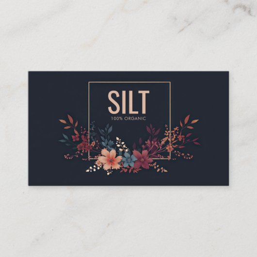 Jewel Tone Floral and Copper Frame Midnight Black 名刺 (正面)