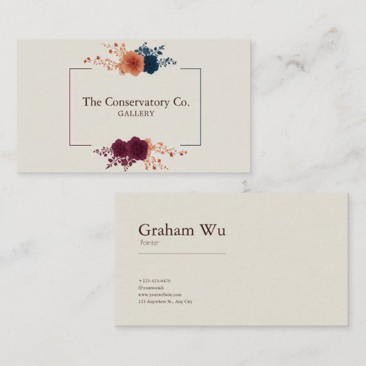 Jewel Tone Floral and Geometric Frame Elegant 名刺 (正面/裏面)