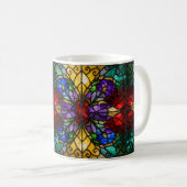 Jewel Tone Floral Stained Glass Art Mug コーヒーマグカップ (正面右)