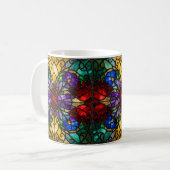 Jewel Tone Floral Stained Glass Art Mug コーヒーマグカップ (正面左)