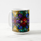 Jewel Tone Floral Stained Glass Art Mug コーヒーマグカップ (正面左)