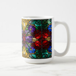 Jewel Tone Floral Stained Glass Art Mug コーヒーマグカップ