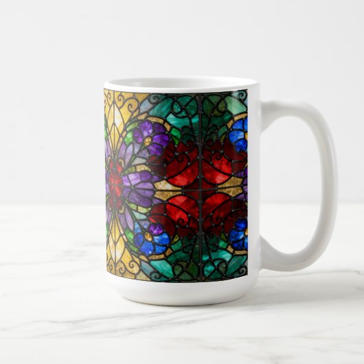 Jewel Tone Floral Stained Glass Art Mug コーヒーマグカップ (右)