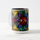 Jewel Tone Floral Stained Glass Art Mug ツートーンマグカップ (正面左)