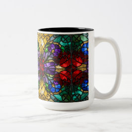 Jewel Tone Floral Stained Glass Art Mug ツートーンマグカップ