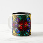 Jewel Tone Floral Stained Glass Art Mug ツートーンマグカップ (正面左)